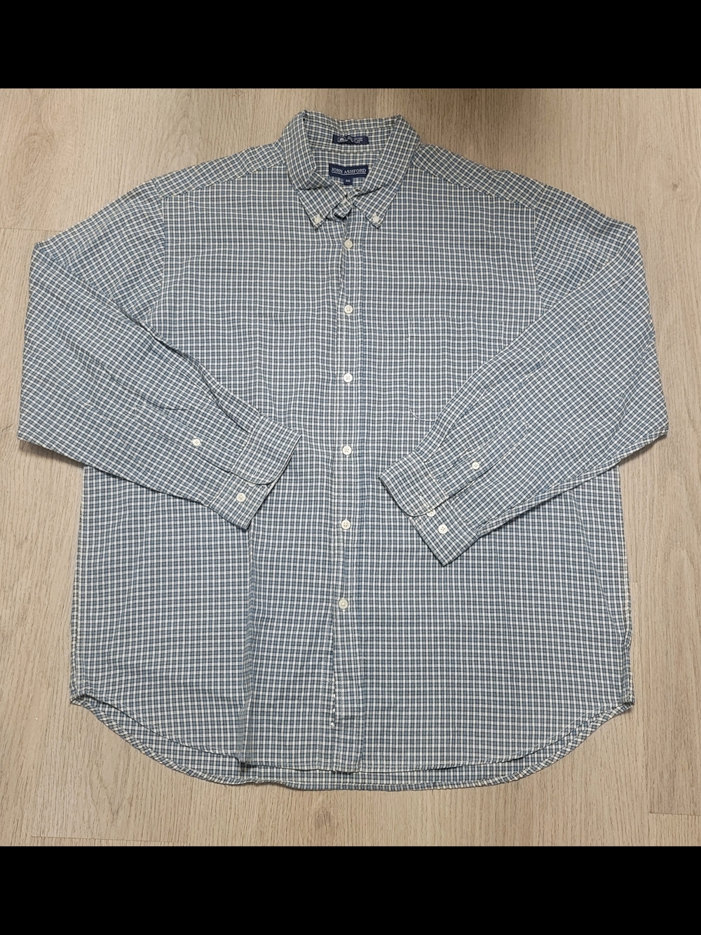 John Ashford Light Blue And Beigr Windowpane Button-Down Shirt XXL